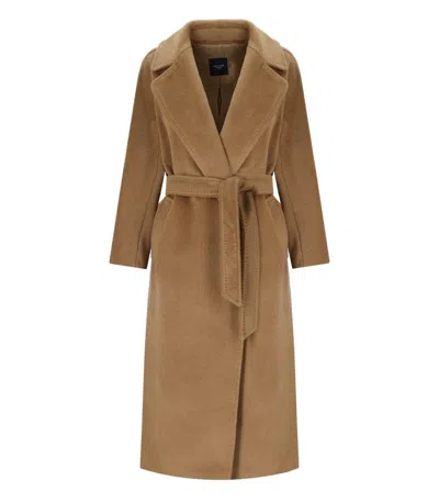 Weekend Max Mara Tempera Camel Belted Coat In Brown