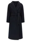 Weekend Max Mara Belted Long Sleeve Coat Side Pockets In Blue