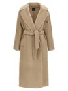 Weekend Max Mara Long Coat With Belted Waist And Pockets In Brown