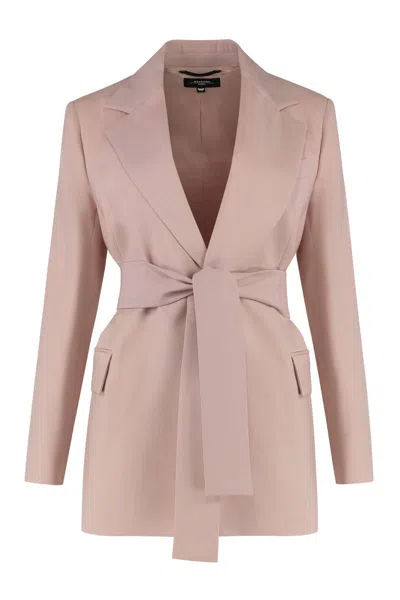 Weekend Max Mara Virgin Wool Belted Blazer In Pink