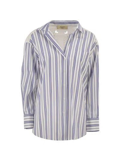 Weekend Max Mara Weekend Maxmara Wkdtessile Striped Cotton Shirt With Sangallo Lace In Multi