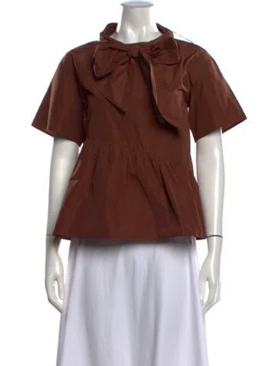 Pre-owned Weekend Max Mara Tie Neck Short Sleeve Blouse In Brown