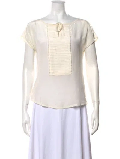 Pre-owned Weekend Max Mara Tie Neck Short Sleeve Blouse In Neutrals