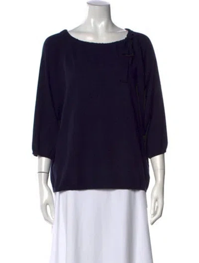 Pre-owned Weekend Max Mara Tie Neck Three-quarter Sleeve Top In Black