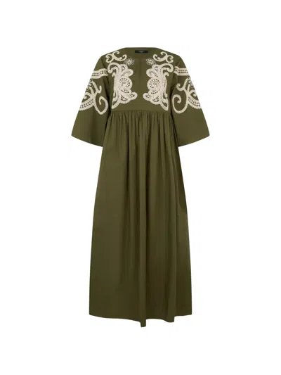 Weekend Max Mara Tilde Embroidered Gathered-waist Maxi Dress In Green