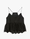 Weekend Max Mara Broderie Anglaise Peplum Top With Spaghetti Straps In Black