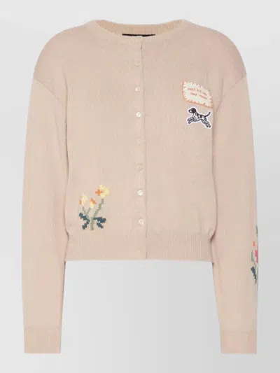 Weekend Max Mara Top Embroidered Patches Ribbed Cuffs Hem In Brown