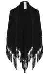 Weekend Max Mara Fringed Wool Cape In Black
