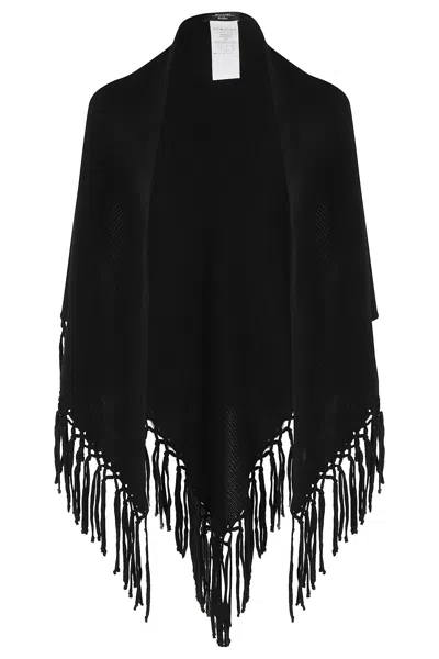 Weekend Max Mara Fringed Wool Cape In Black