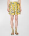 Weekend Max Mara Tracia Floral-print Silk Bermuda Shorts In Yellow Ribbons