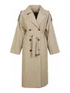 Weekend Max Mara Omens Beige Double-breasted Padded Woven Trench Coat In Neutral