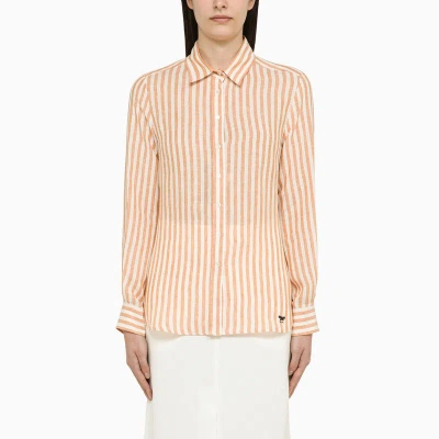 Weekend Max Mara Linen Striped Shirt For Men By Lari In Orange,white