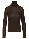 Weekend Max Mara Turtleneck Sweater In Wool And Silk Gauze Jersey Knitwear Brown In Burgundy