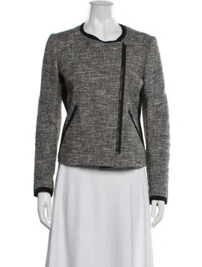Pre-owned Weekend Max Mara Tweed Pattern Biker Jacket In Black