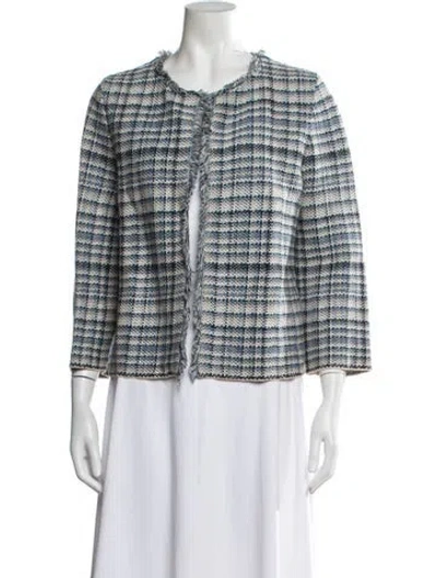 Pre-owned Weekend Max Mara Tweed Pattern Jacket In Blue