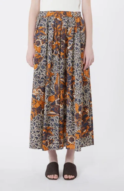 Weekend Max Mara Printed Poplin Pleated Midi Skirt In Brown