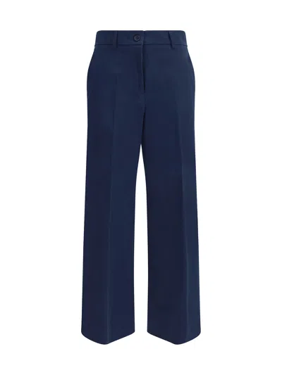 Weekend Max Mara Urial Cropped Trousers In Cotton Satin In Blue