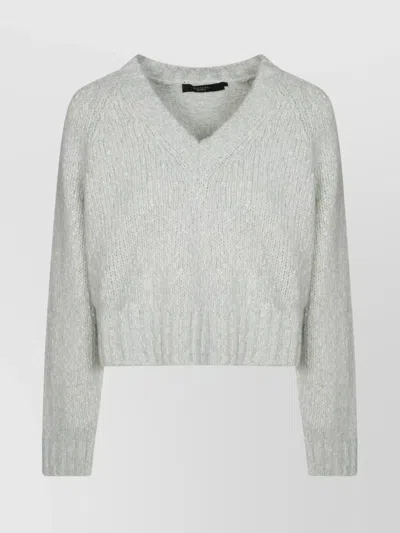 Weekend Max Mara V-neck Cotton Alpaca Knit Sweater In Gray