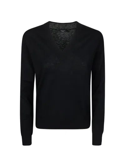 Weekend Max Mara V-neck Knit Wool Sweater In Black