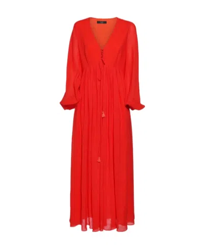 Weekend Max Mara Deodara Gauze V Neck Midi Dress In Red