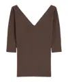 Weekend Max Mara V-neck Ribbed Jumper In Brown