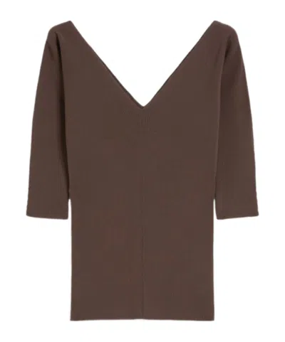 Weekend Max Mara V-neck Ribbed Jumper In Brown