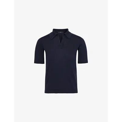 Weekend Max Mara Womens Vy V-neck Short-sleeve Silk And Cotton-blend Polo Shirt In Navy