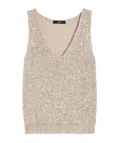WEEKEND MAX MARA WEEKEND MAX MARA SEQUIN EMBELLISHED V-NECK TOP