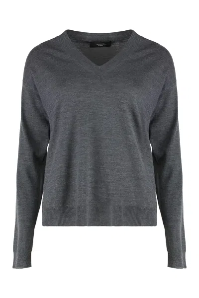 Weekend Max Mara V-neck Sweater In Wool And Cashmere In Gray
