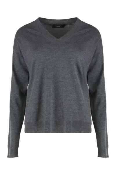 Weekend Max Mara V-neck Sweater In Wool And Cashmere In Gray