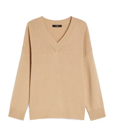 Weekend Max Mara V-neck Wool-blended Sweater In Sand-colored