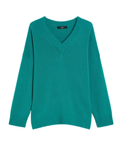 Weekend Max Mara V-neck Wool Sweater In Green