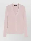 Weekend Max Mara V-neckline Ribbed Stretch Viscose Cardigan In Pink