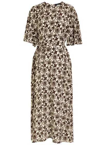 Weekend Max Mara Varese Floral-print Silk Midi Dress In Brown