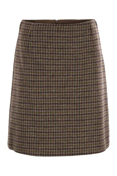 Weekend Max Mara Vata - Short Prince Of Wales Wool Skirt In Brown