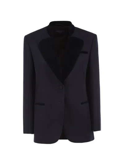 Weekend Max Mara Velvet-trim Single-breasted Suit Jacket In Blue