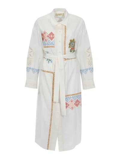 Weekend Max Mara Wkdgru Shirt Dress In Poplin With Embroidery In White