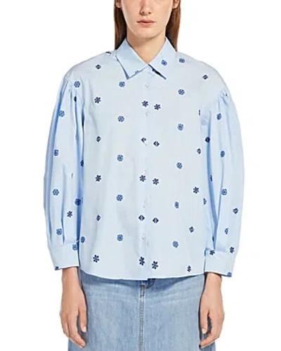 Weekend Max Mara Villar Floral-embroidered Button-down Shirt In Light Blue