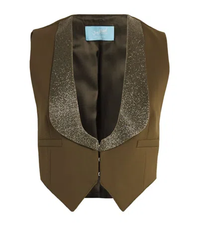 Weekend Max Mara Virgin Wool-blend Beaded Waistcoat In Green