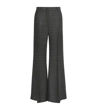 Weekend Max Mara Virgin Wool Check Flared Trousers In Black
