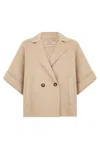 Weekend Max Mara Short Sleeve Double Breasted Coat Front Pockets In Neutral