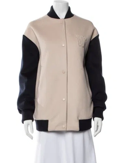 Pre-owned Weekend Max Mara Virgin Wool Colorblock Pattern Bomber Jacket In Neutrals