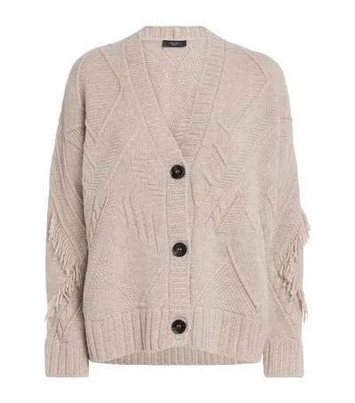 Weekend Max Mara Virgin Wool Fringe Cardigan In Sand