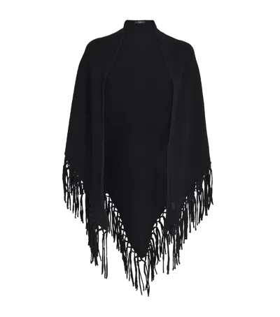Weekend Max Mara Virgin Wool Fringed Shawl In Black