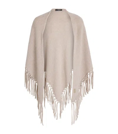 Weekend Max Mara Virgin Wool Fringed Shawl In White