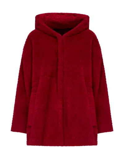 Weekend Max Mara Virgin Wool Hooded Coat In Red