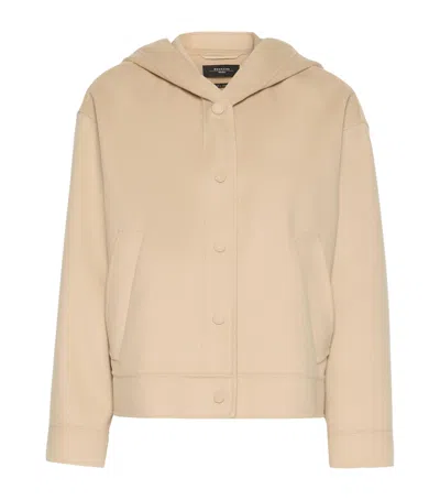Weekend Max Mara Virgin Wool Hooded Short Coat In Brown