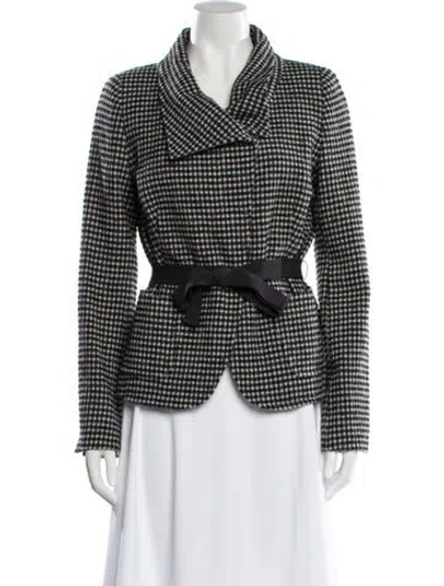 Pre-owned Weekend Max Mara Virgin Wool Houndstooth Print Blazer In Black