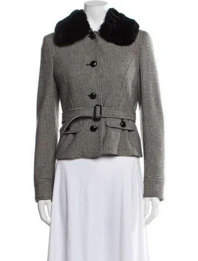 Pre-owned Weekend Max Mara Virgin Wool Houndstooth Print Blazer In Black