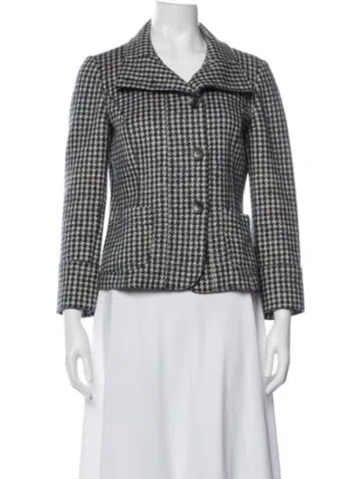 Pre-owned Weekend Max Mara Virgin Wool Houndstooth Print Blazer In Blue